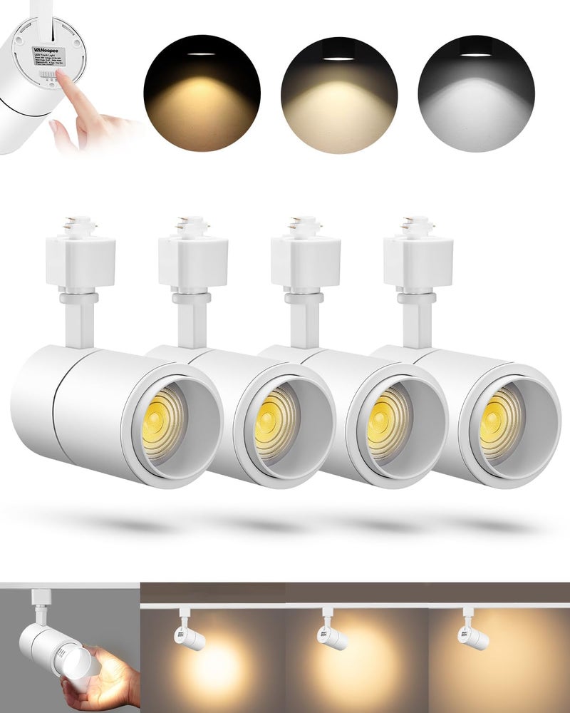 VANoopee 3-Color Zoomable 30W LED Track Lighting Heads H Type Track Light Heads Dimmable Bright Ceiling Spotlight Fixtures for Shop, 3000K 4000K 5000K Adjustable, CRI90+ 15°-60° 3000lm White 4 Pack - Image 1